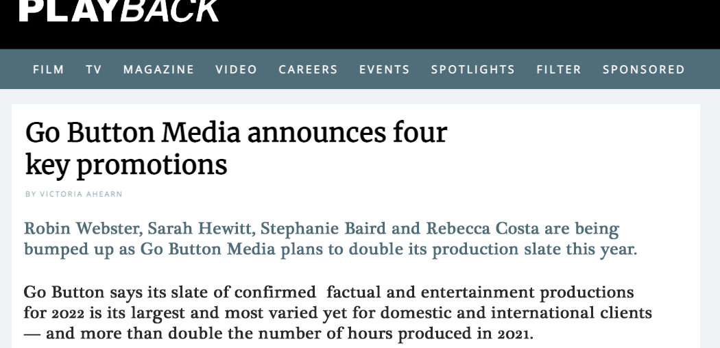 Go Button Media Doubles 2022 Production Slate and Promotes Key Execs