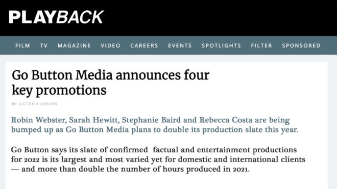 Go Button Media Doubles 2022 Production Slate and Promotes Key Execs