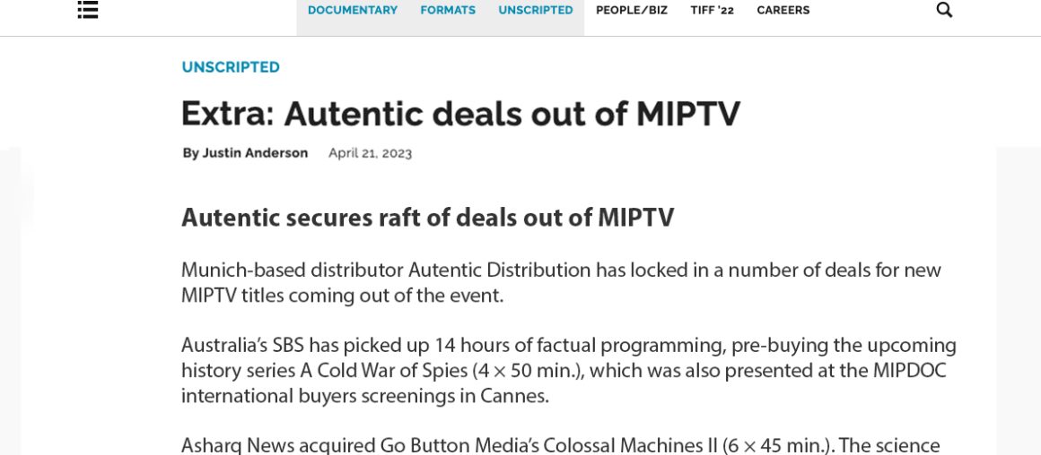 Realscreen: Autentic deals out of MIPTV