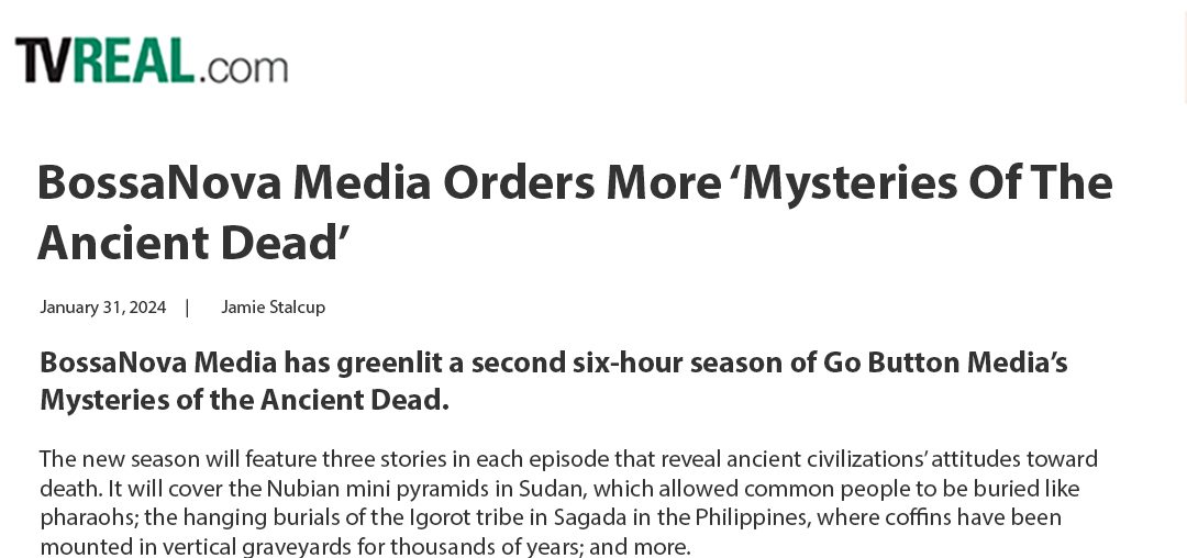 BossaNova Media Orders More Mysteries Of The Ancient Dead